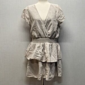 American Eagle Garden Party Wrap Dress NWT Beige White Stripe Ruffle Smocked XL